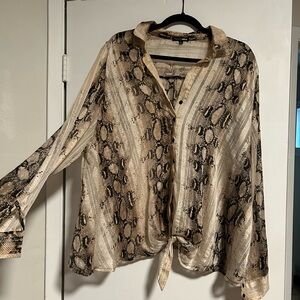 Button Front Fashion Nova Beige and Black snake print Top